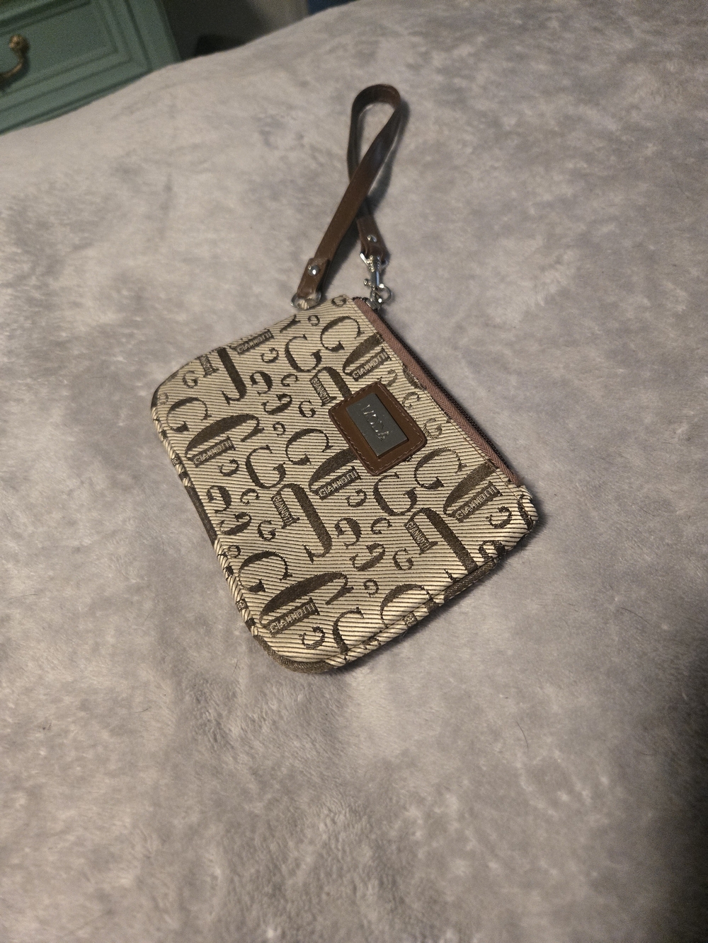 Moda Beige and Brown Monogram Wristlet
